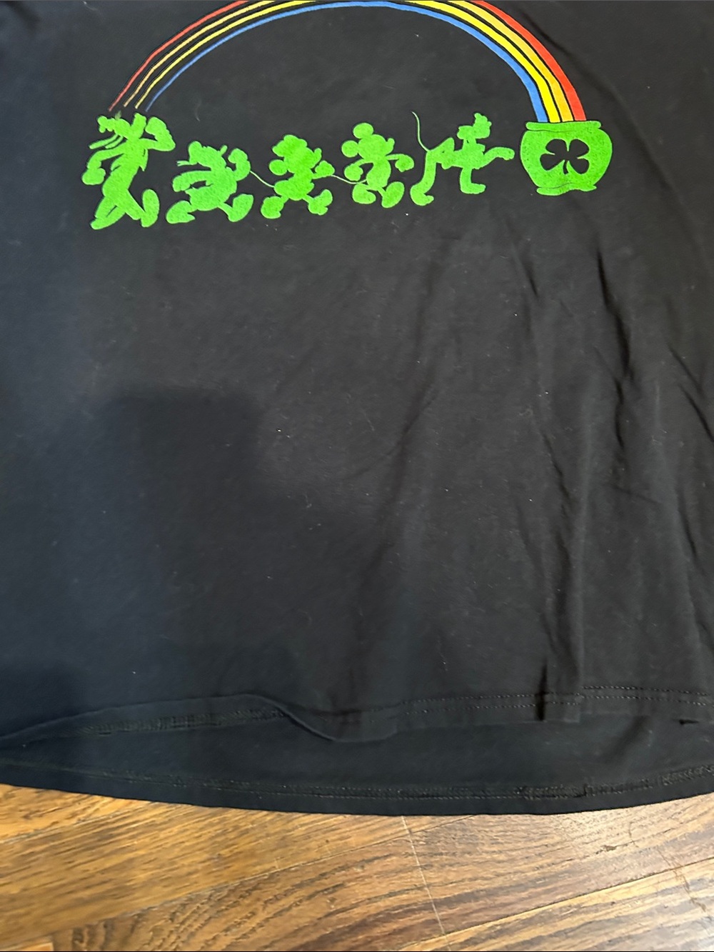 Disney Black Long Sleeve women’s Tee with Neon Green Shamrock and Rainbow - Picture 6 of 7